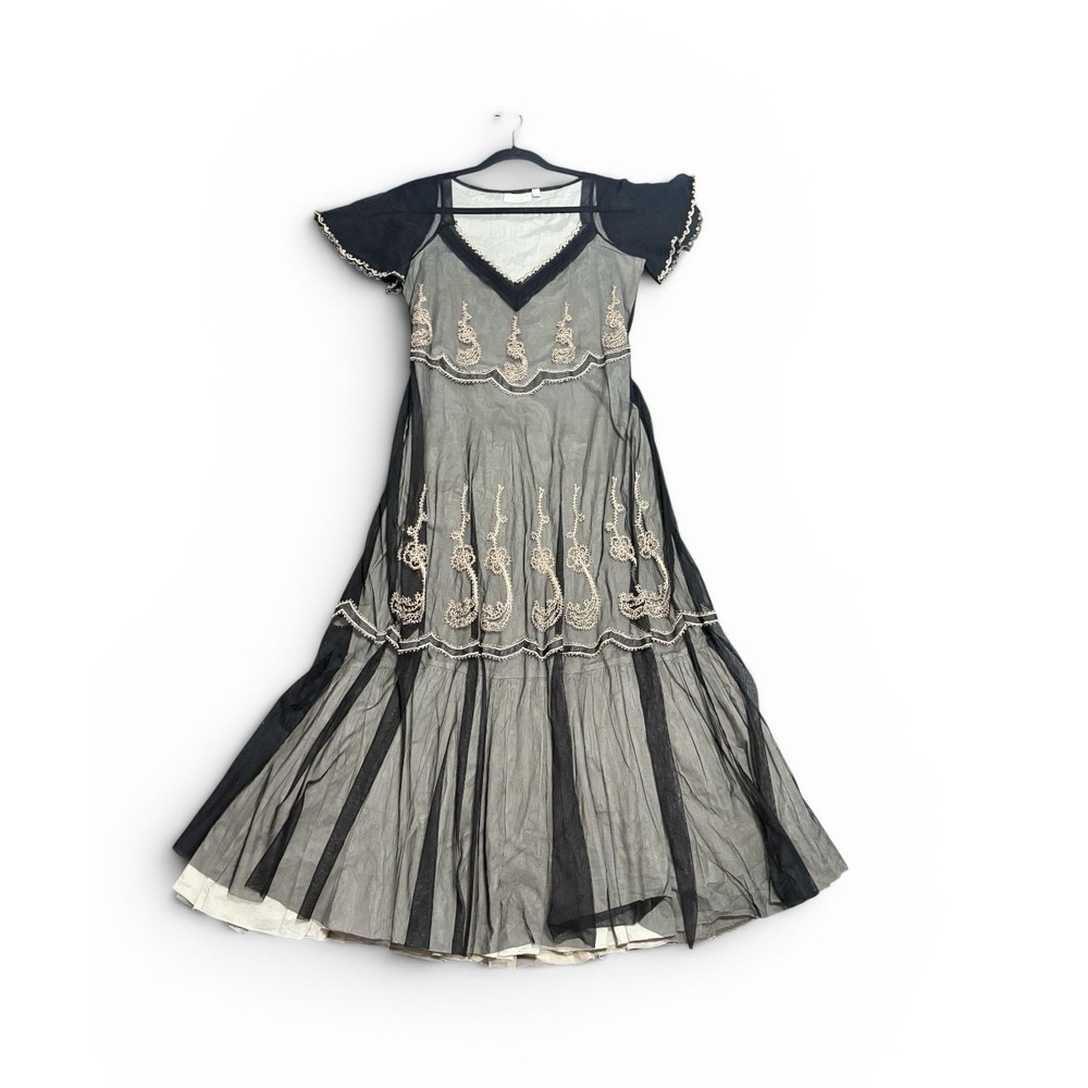Y2K Age of Love Nataya Dress Maxi Floral Embroidery Boho Hippie Fairy Black M